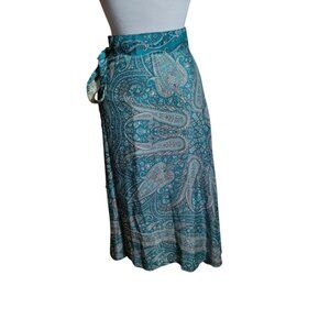 Vintage Y2K Iris Impressions Layered Paisley Wrap Midi Skirt Blue Boho Women's L
